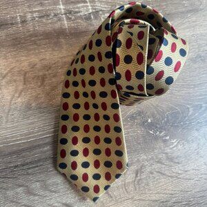Lands' End 100% Silk Gold / Blue / Red Polka Dot Men's Necktie